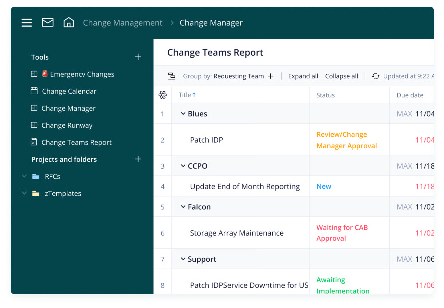 Change control process template diagram with steps and flowchart elements.