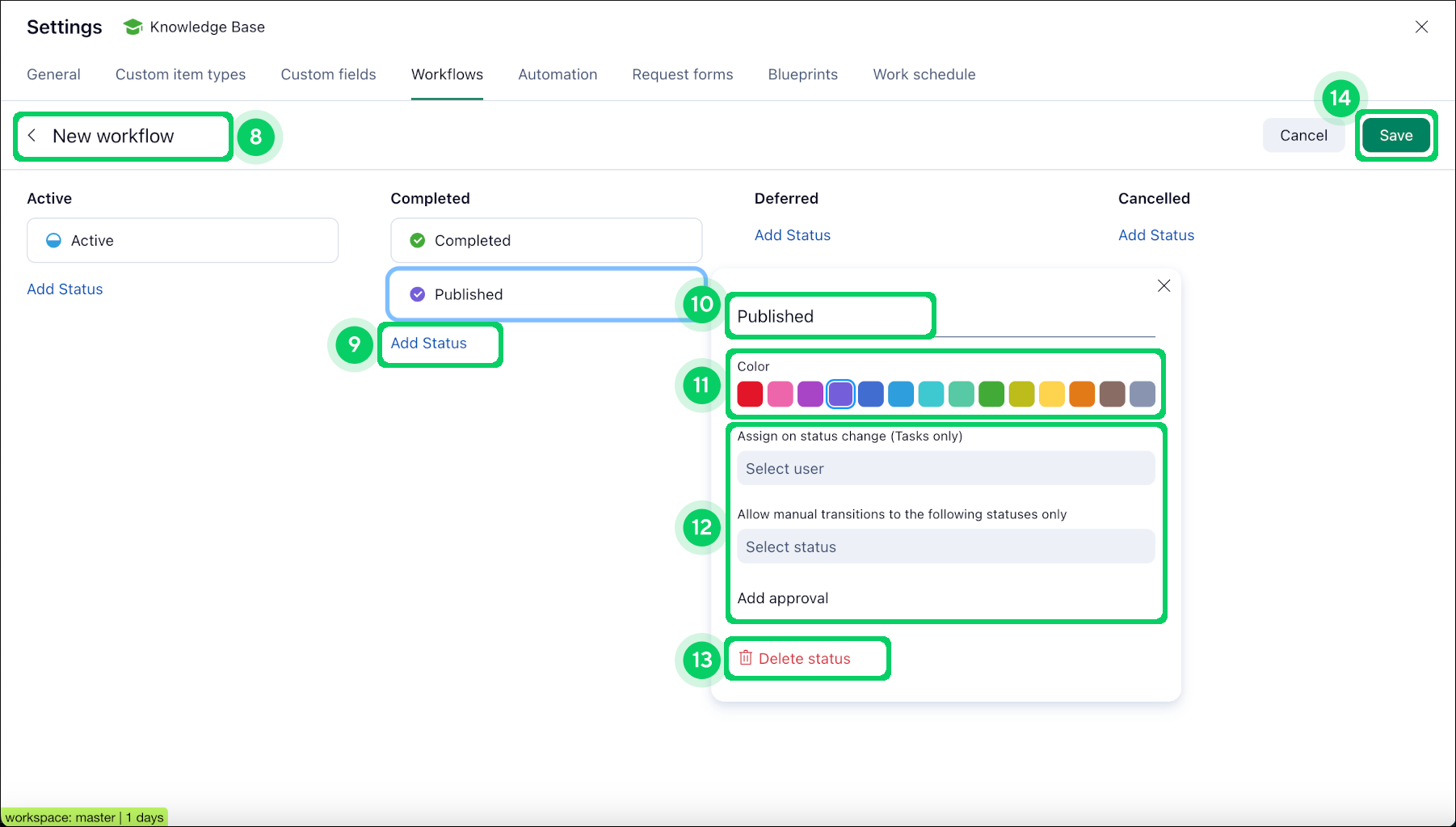 product screenshot of wrike space workflow