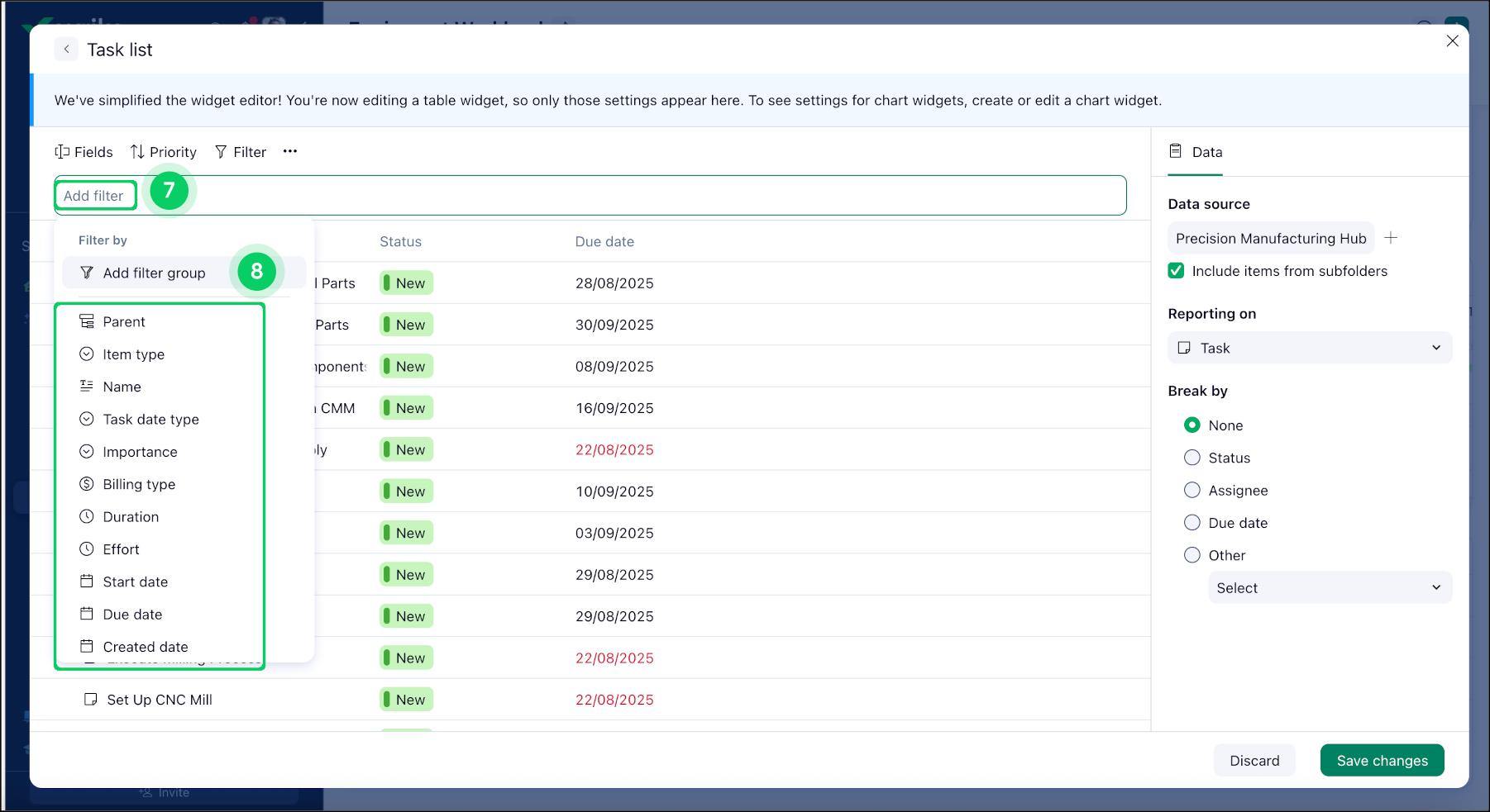 New task list interface with organized task categories and checkboxes.