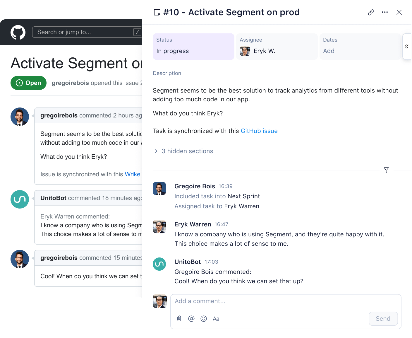 github integration comments