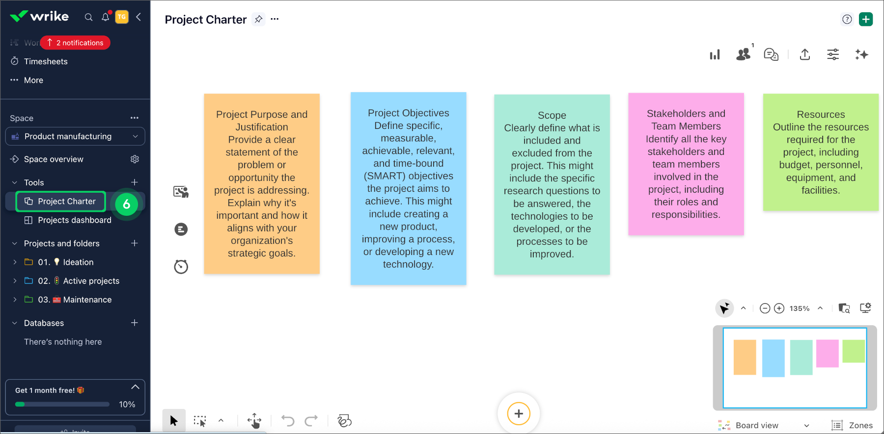 Klaxoon board displayed in Wrike spaces.