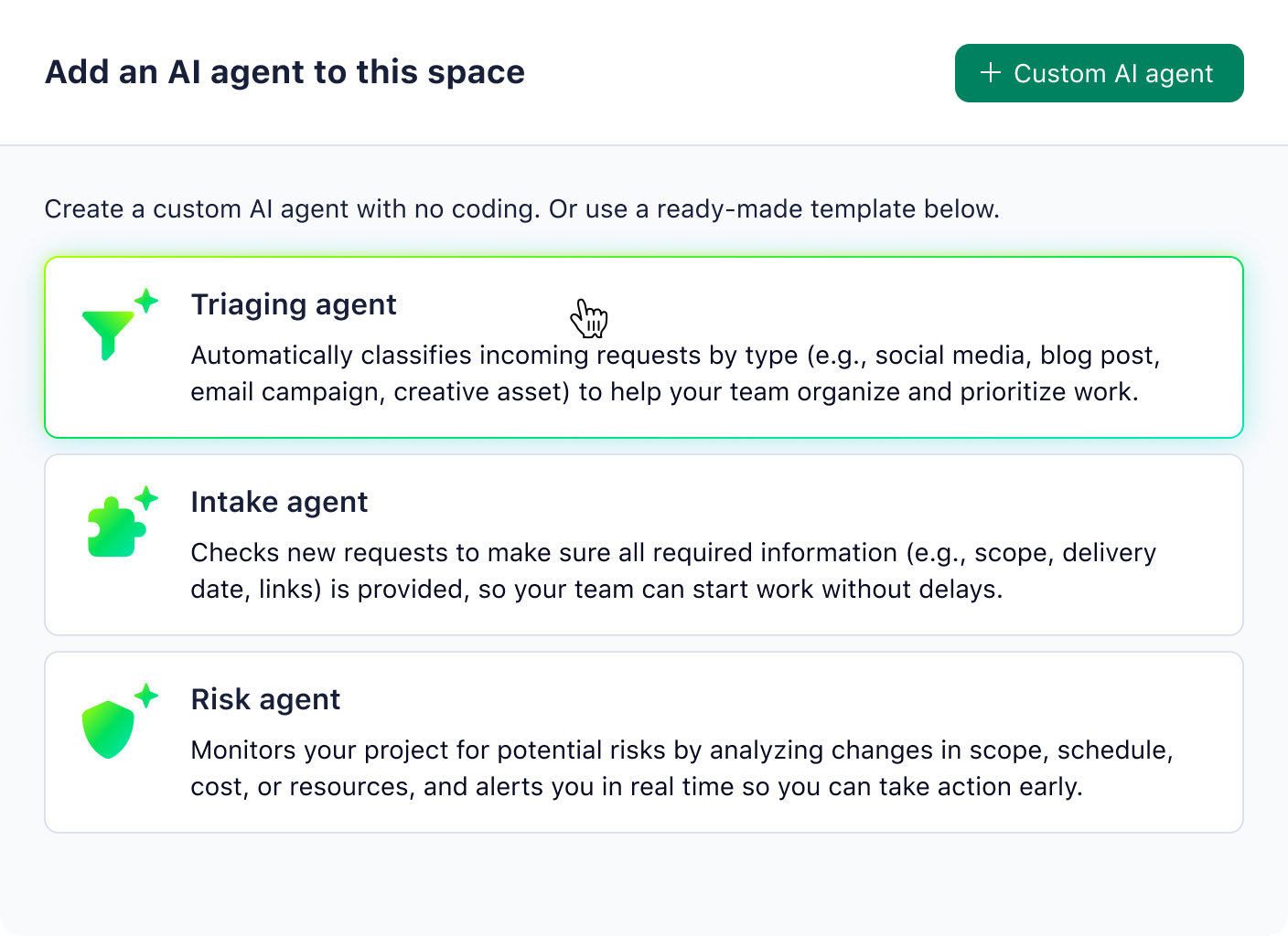 AI Automation Suggestions dashboard with task recommendations and project overview.