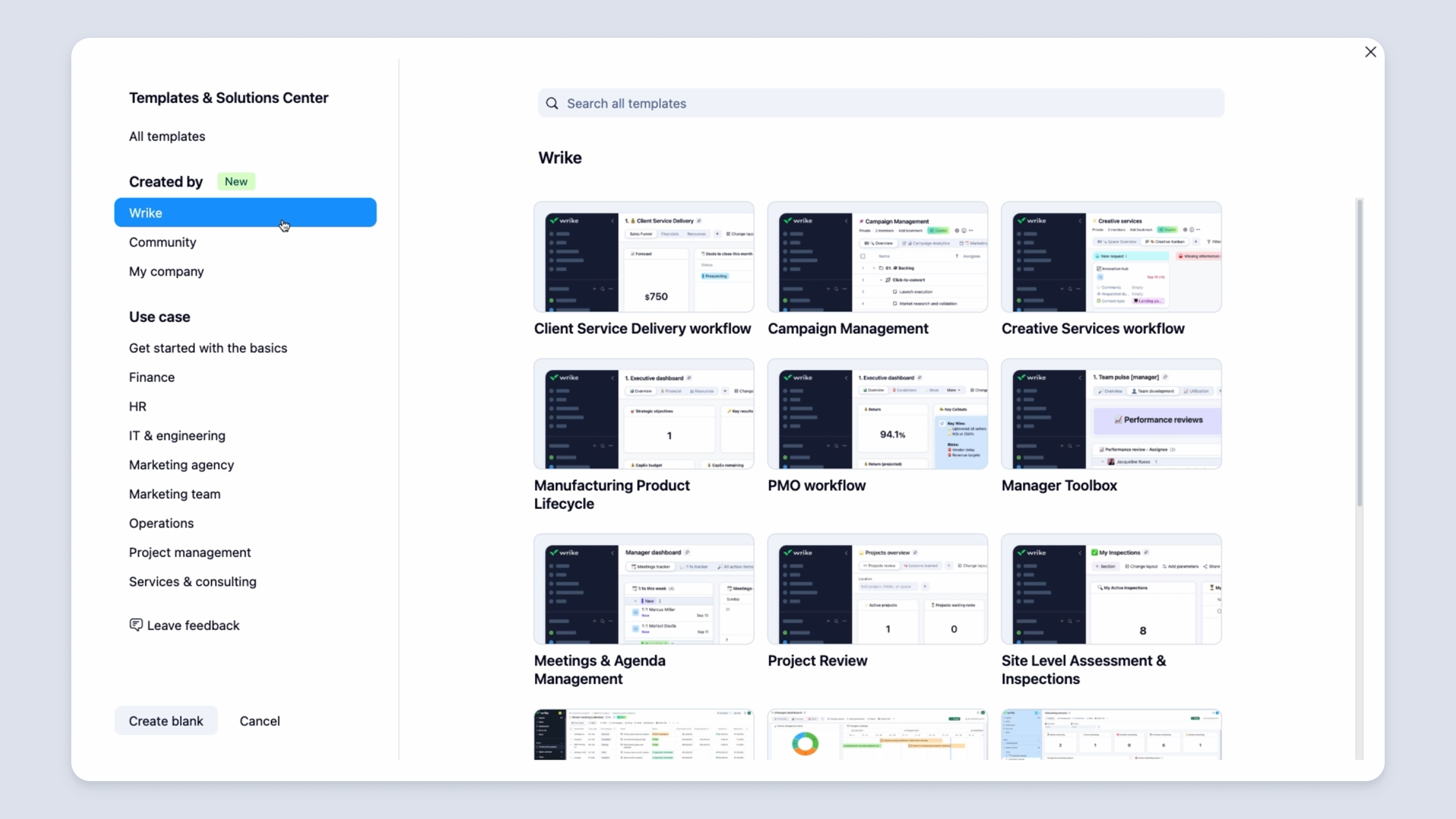 Custom space templates displayed on a digital interface.