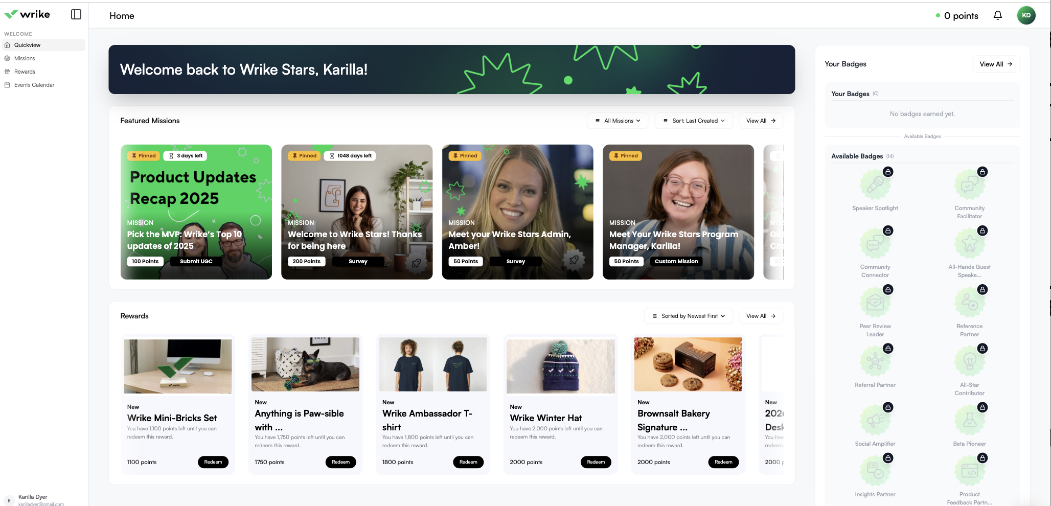 Wrike Stars Zealot performance tracking dashboard screenshot.