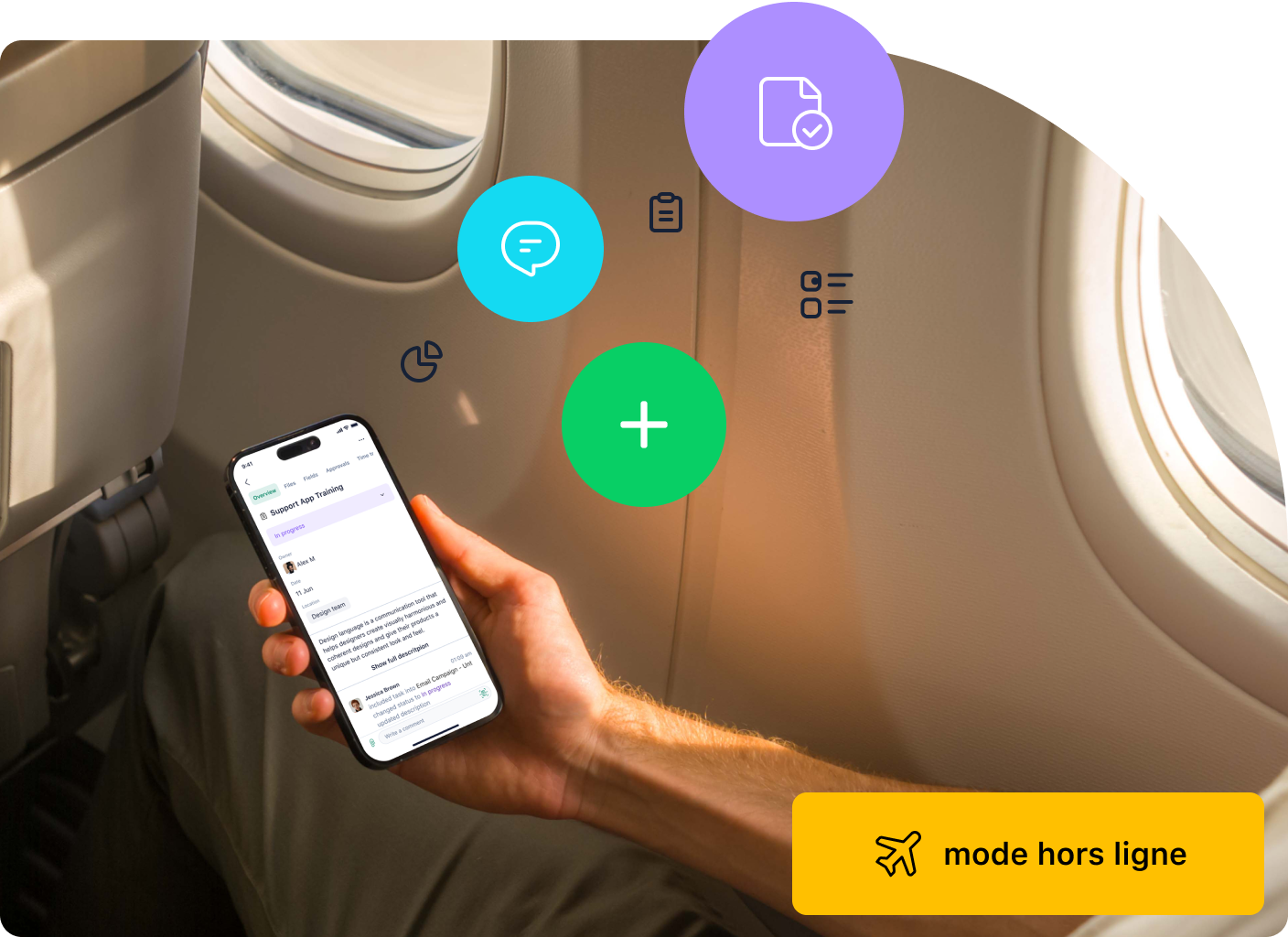 Capture d’écran mobile du mode hors ligne de Wrike avec gestion de tâches et calendrier.