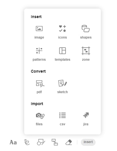 The Insert menu on Klaxoon now includes a “zone” option. | Klaxoon