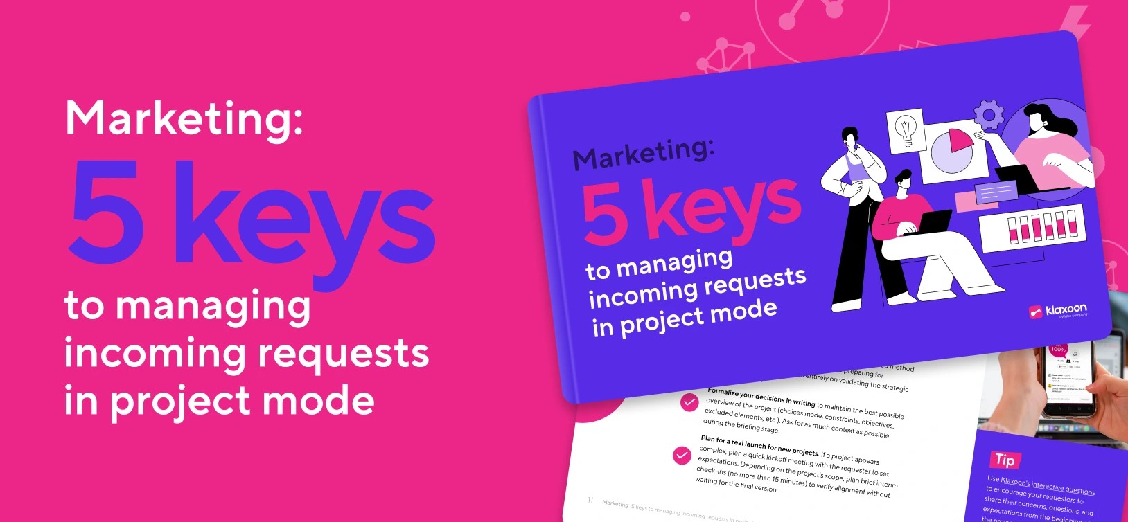 Banner for "Marketing: 5 keys to managing incoming requests in project mode" guide. | Klaxoon