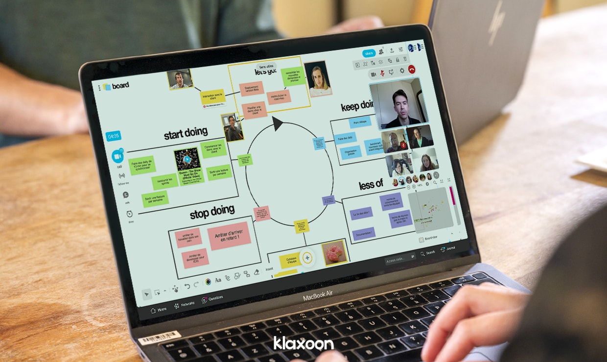 Une équipe connectée à distance sur un Board Rétrospective. | Klaxoon