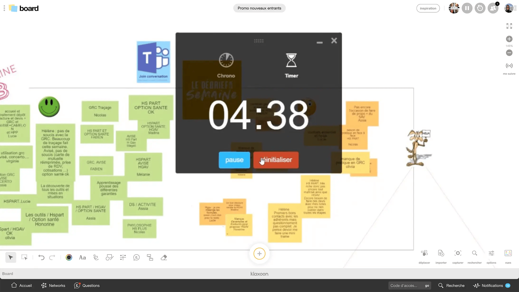 Digital board with animated task cards moving across status columns.
