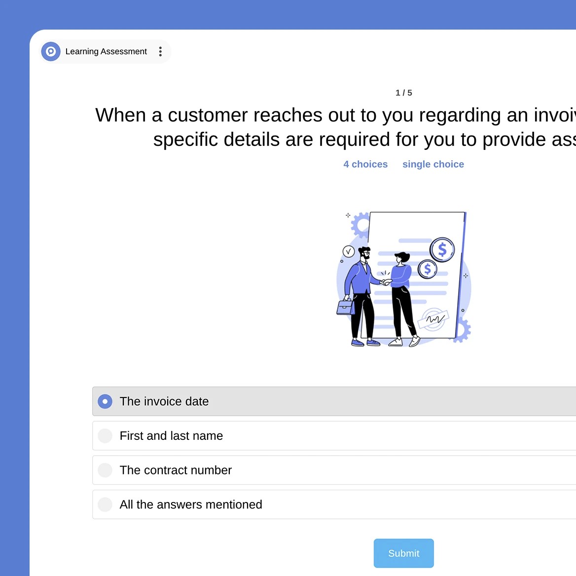 Klaxoon multiple choice quiz interface with question mark and four answer choices.
