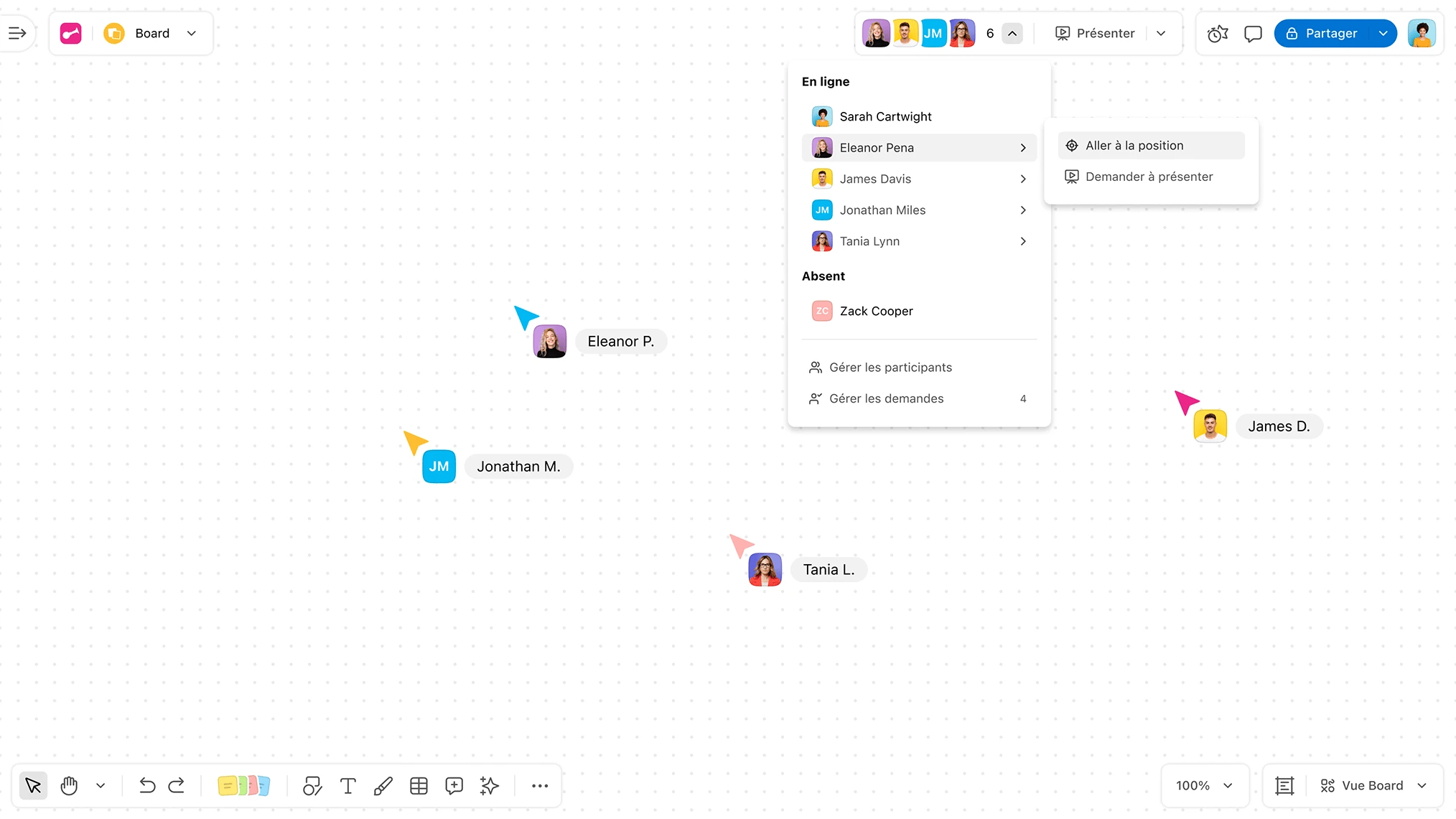 Une capture d’écran de Board où on peut voir la liste des participants. | Klaxoon