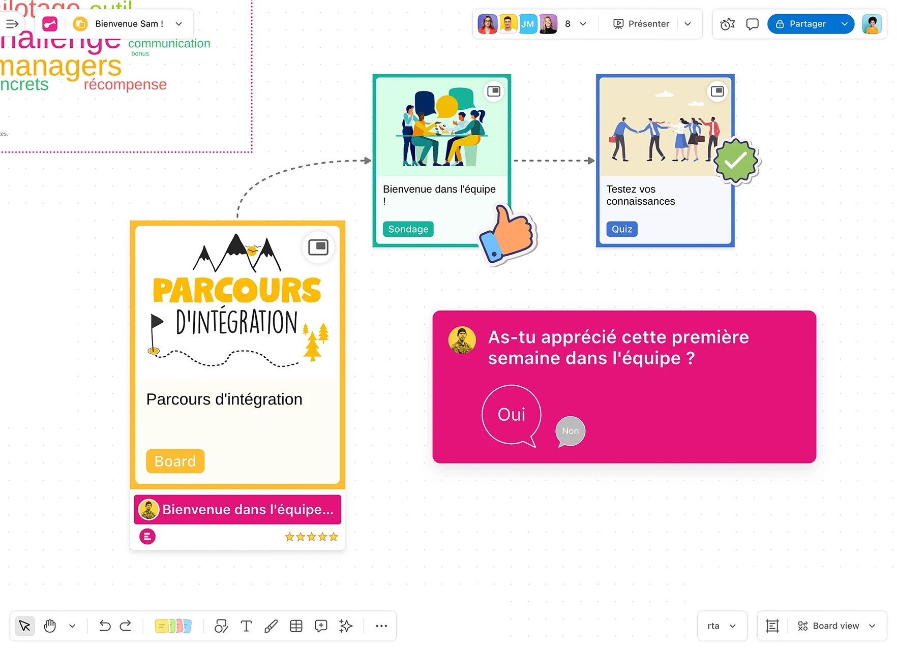 Tableau Kanban avec cartes de tâches et volet Activités affichant les dernières mises à jour.