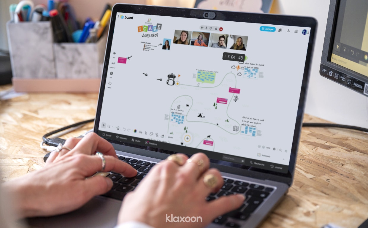 A team gathered on the Board prepared by Emma, representing their workshop as a journey. | Klaxoon