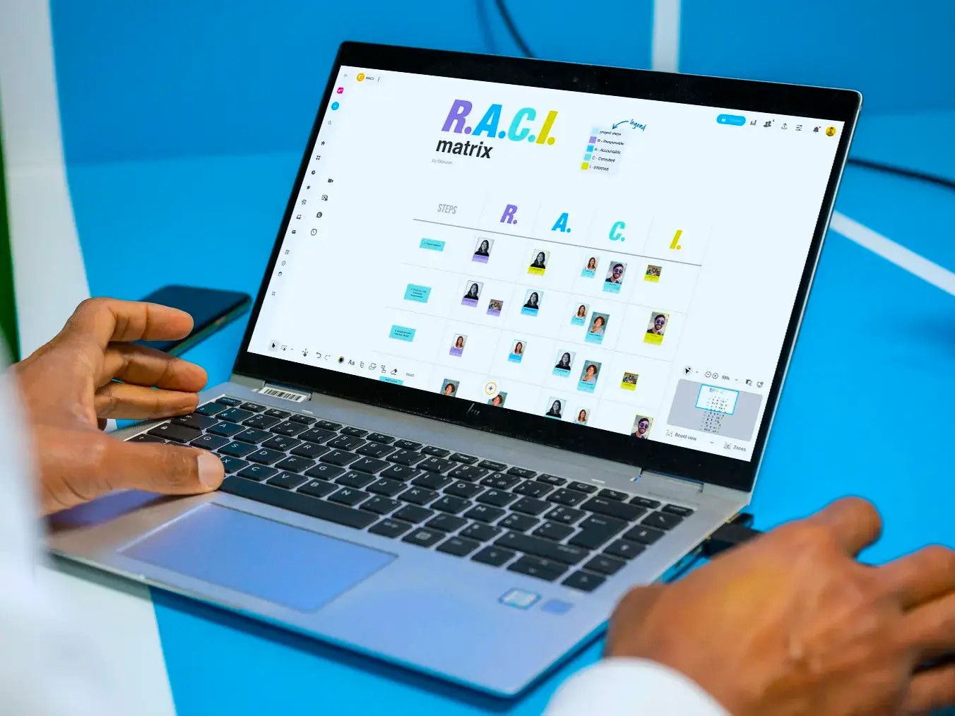 Klaxoon interactive sales dashboard with metrics and collaboration features.