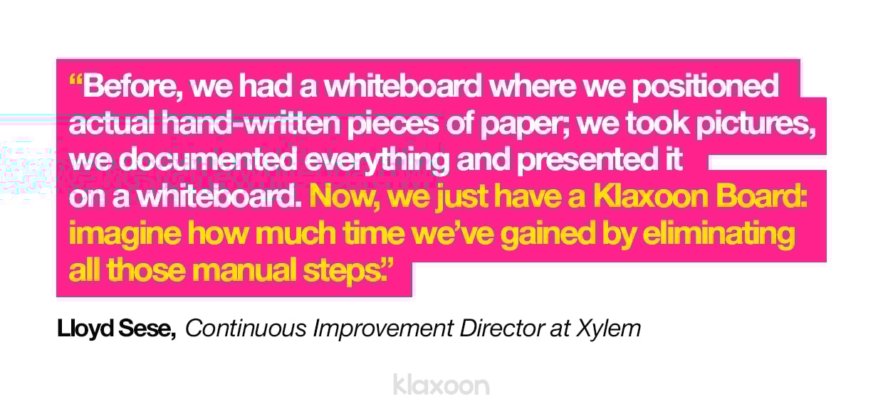 Lloyd Sese: “Before, we had a whiteboard where we positioned actual hand-written pieces of paper; we took pictures, we documented everything and presented it on a whiteboard. Now, we just have a Klaxoon Board: imagine how much time we’ve gained by eliminating all those manual steps.“ | Klaxoon