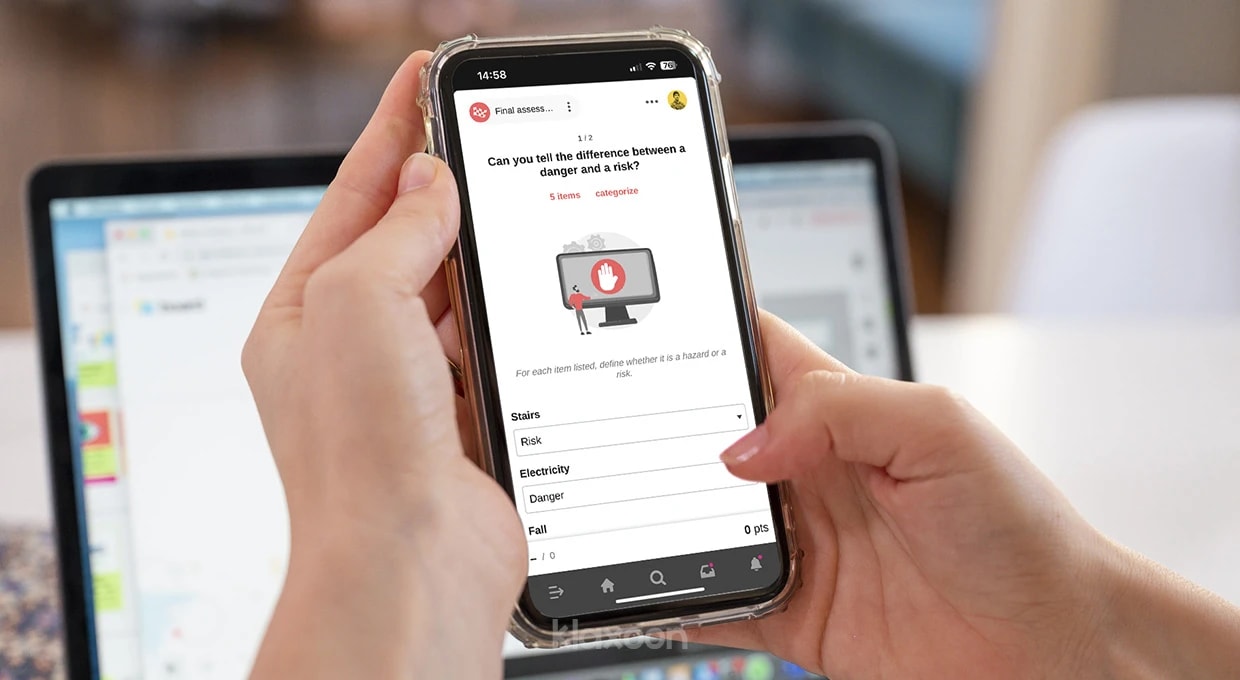 A person answering a question asked in the Final Assessment Adventure. | Klaxoon