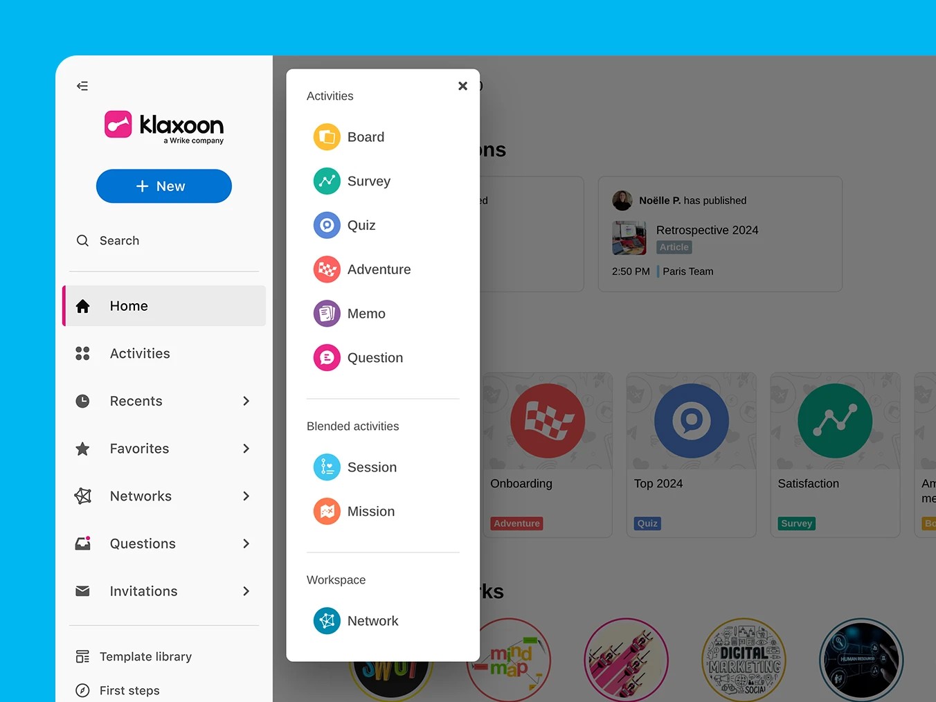 Interactive Klaxoon board with charts displayed on multiple devices.