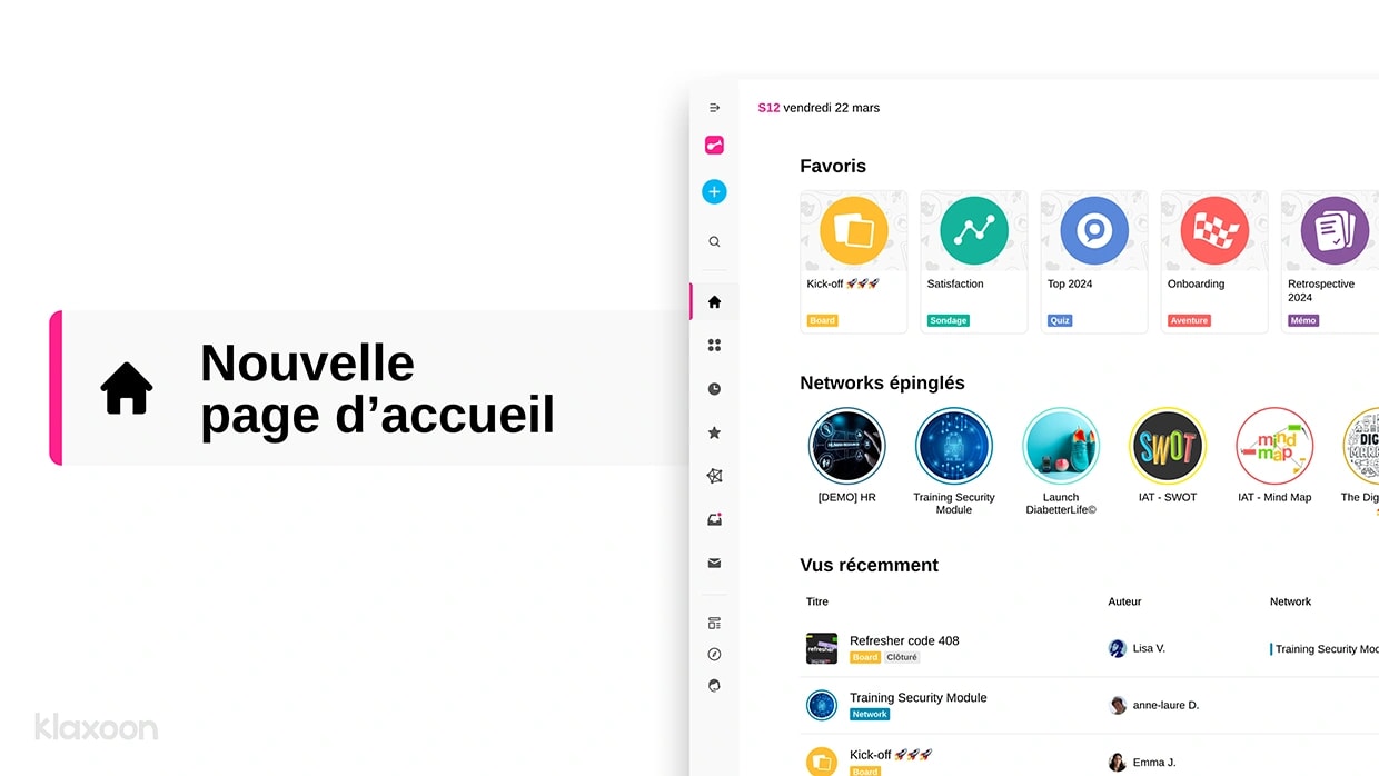 Aperçu de la nouvelle page d’accueil de la plateforme tout-en-un. | Klaxoon