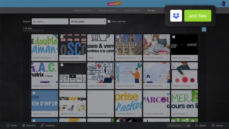 Dropbox file manager with organized folders and detailed file list view.