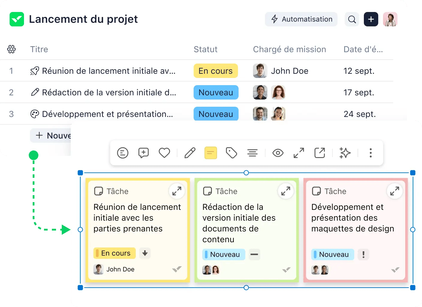 Interface to import tasks to Klaxoon board.