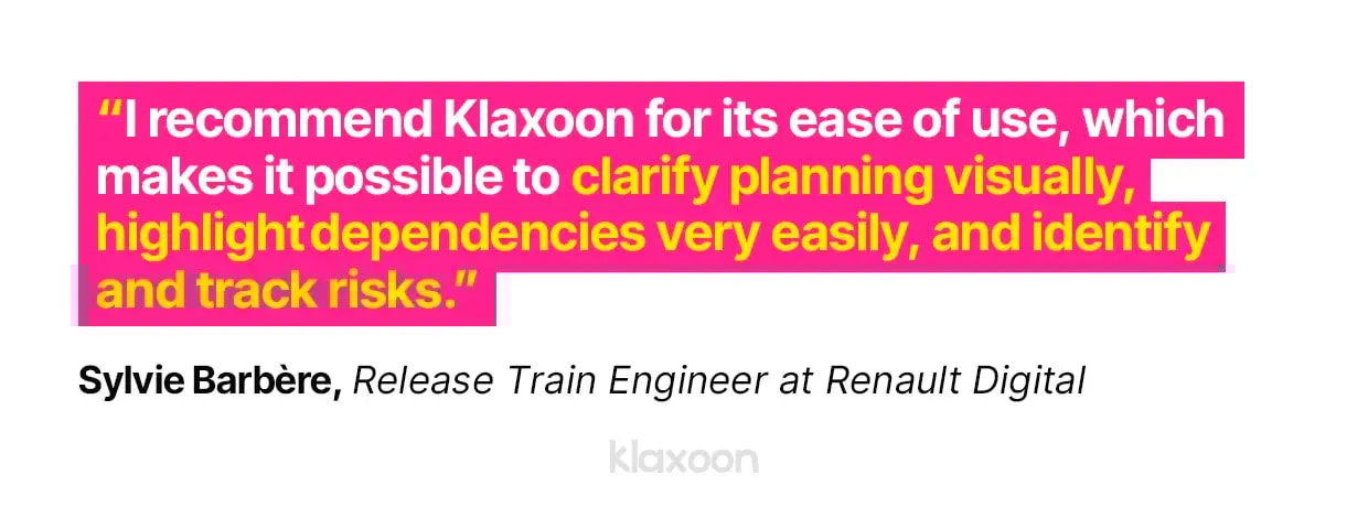 Sylvie Barbère : "I recommend Klaxoon for its ease of use, which makes it possible to visually clarify a schedule, highlight dependencies very easily, and identify and track risks." | Klaxoon
