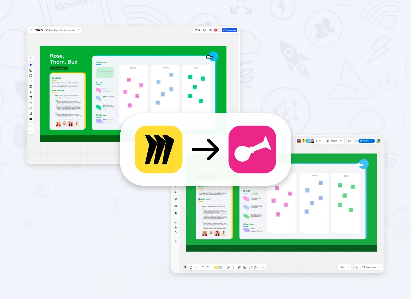 Klaxoon and Miro logos.