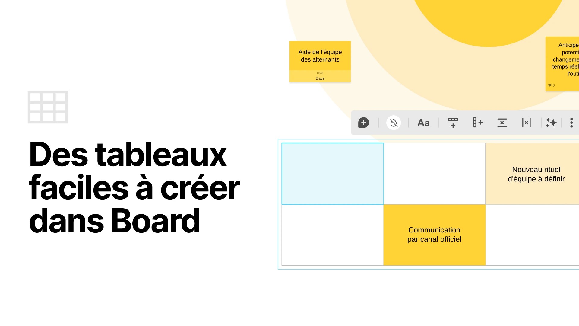 Un aperçu de la fonctionnalité d’ajout de tableaux disponible dans Board. | Klaxoon 