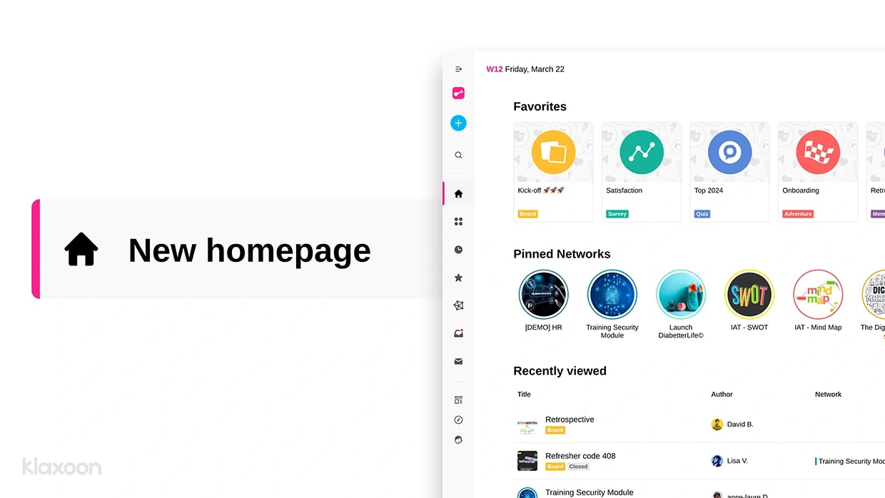 Preview of the new all-in-one homepage. | Klaxoon