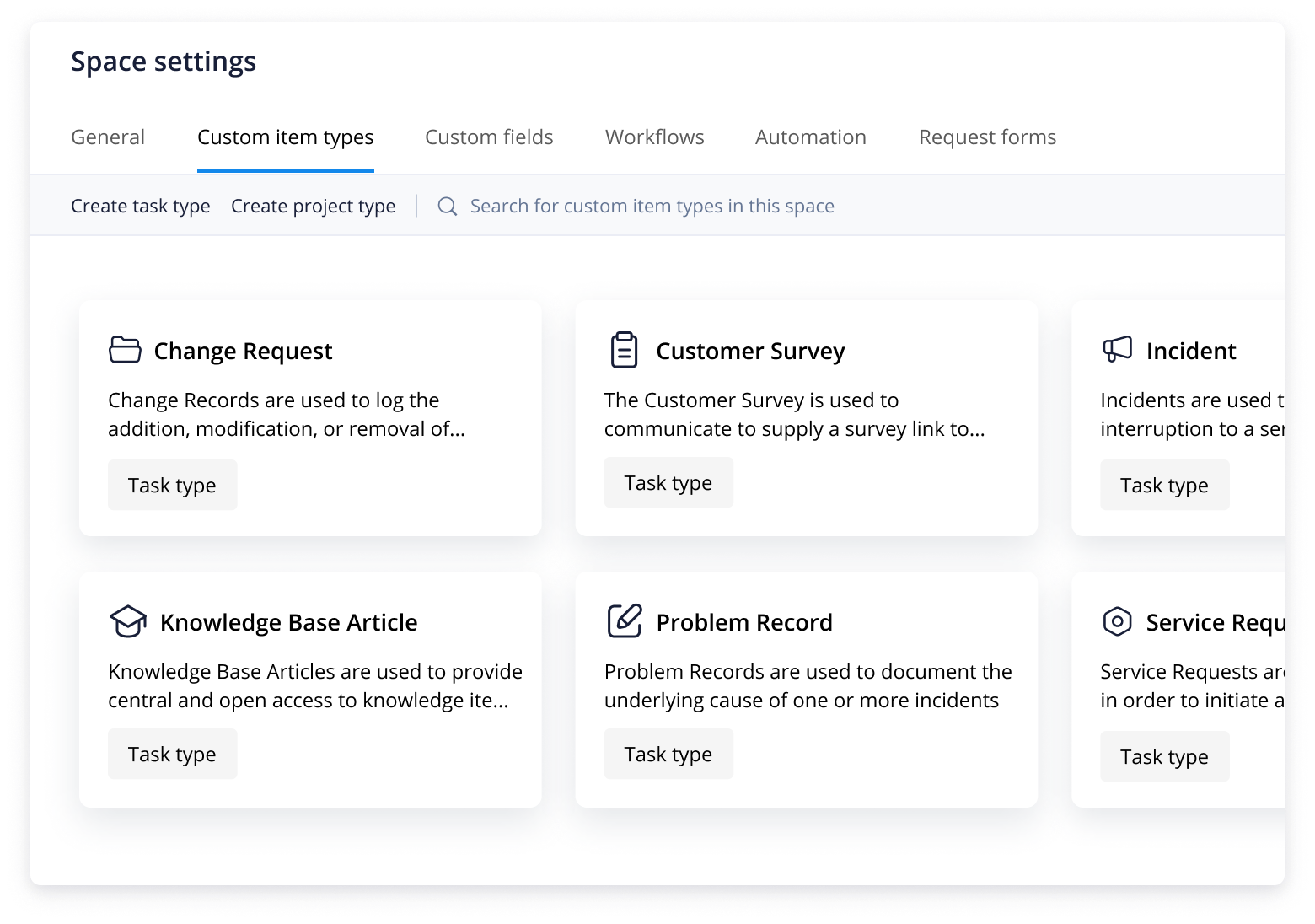 Enterprise Service Management template space