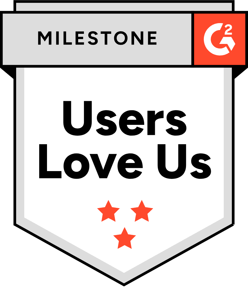 Users love us badge with green heart icons.