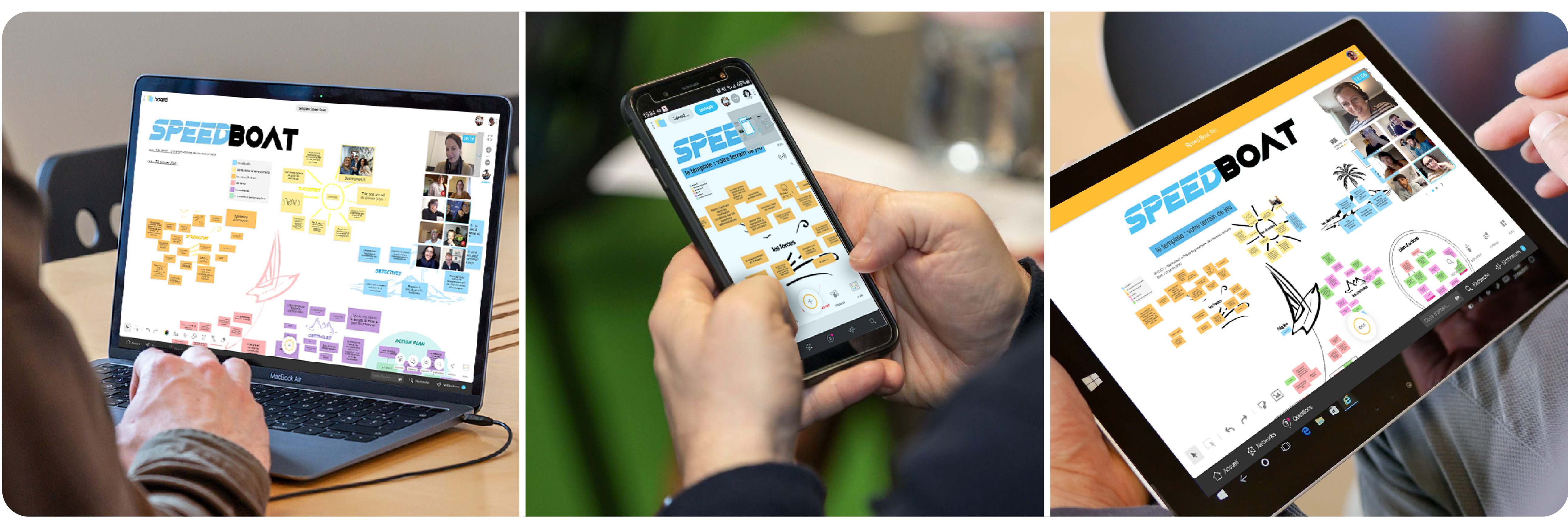 The ready to use Speed Boat Template works on desktop, smartphone or tablet | Klaxoon