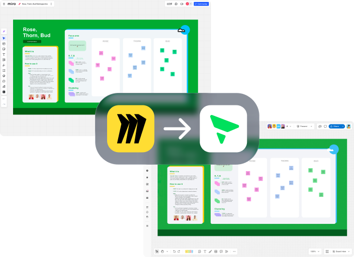 Miro to Klaxoon transition dialog for migrating boards.