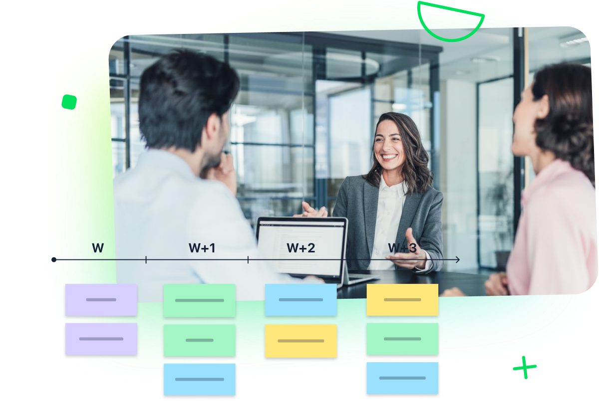 Klaxoon Service Delivery collaborative board and dashboard elements.