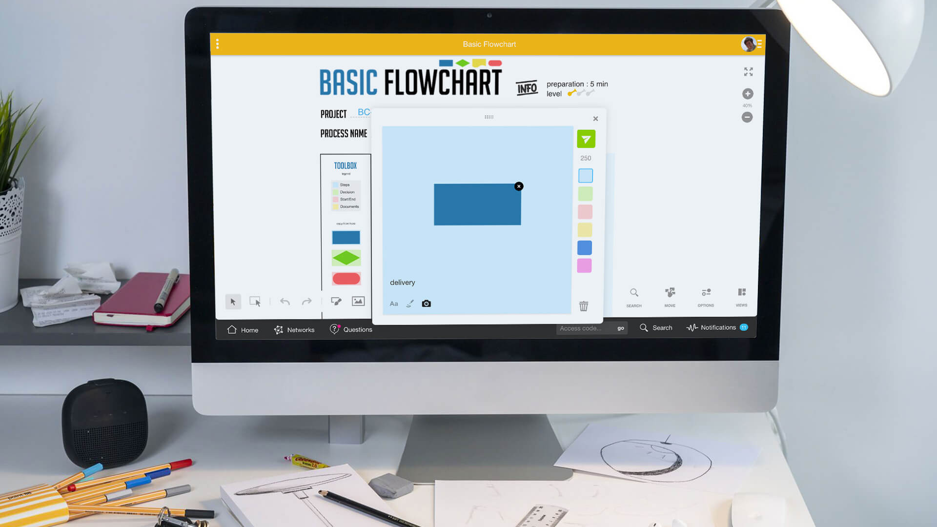 A computer screen displaying an idea added into a Basic Flowchart Board template. | Klaxoon