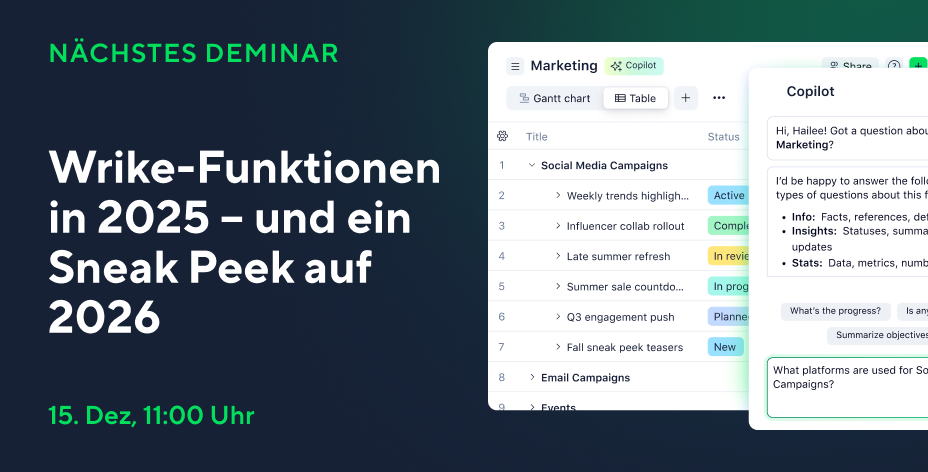 Deminar: Wrike-Funktionen in 2025 — und ein Sneak Peek auf 2026