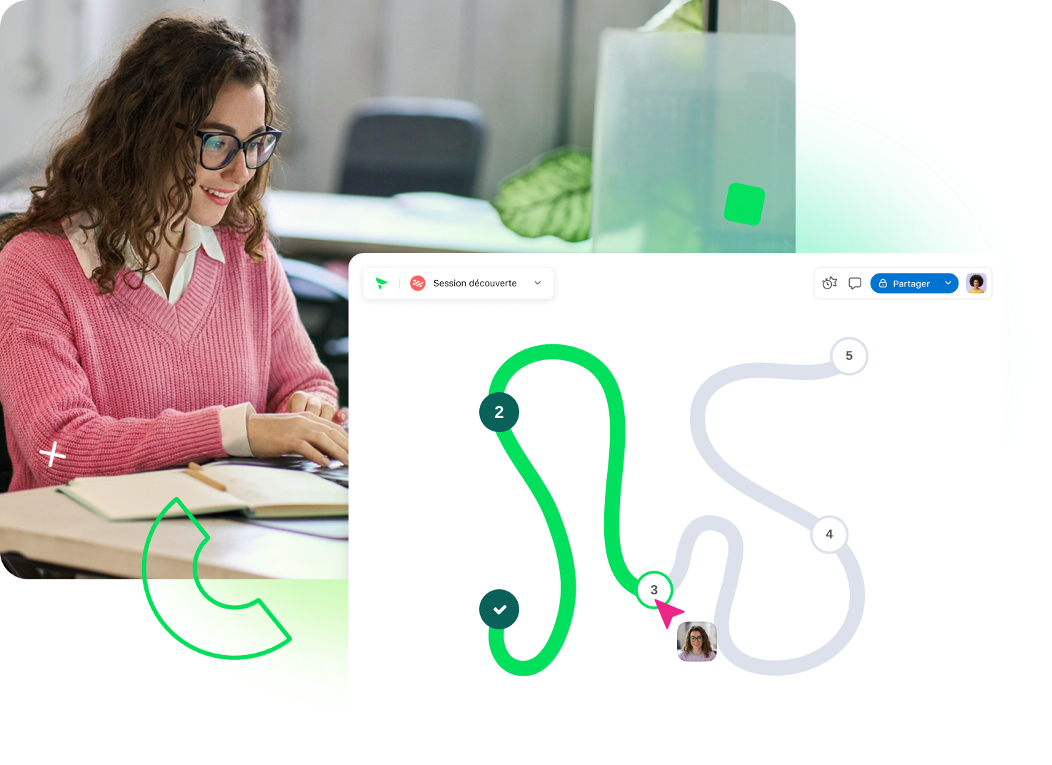 Interface Klaxoon Training avec tableau de bord et options de session.