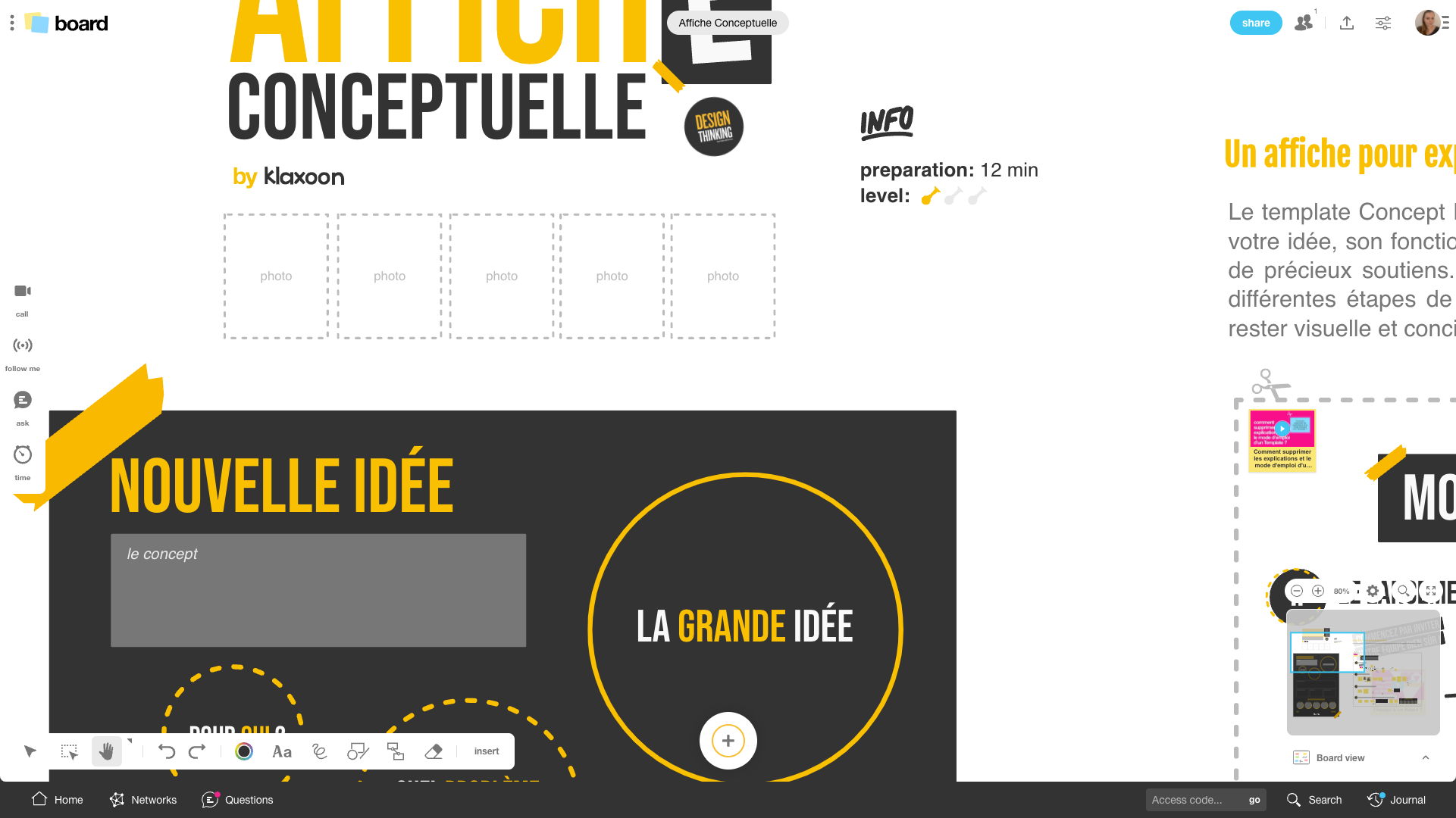 Une capture d'écran d'un Board affichant le template Affiche conceptuelle. | Klaxoon | Klaxoon