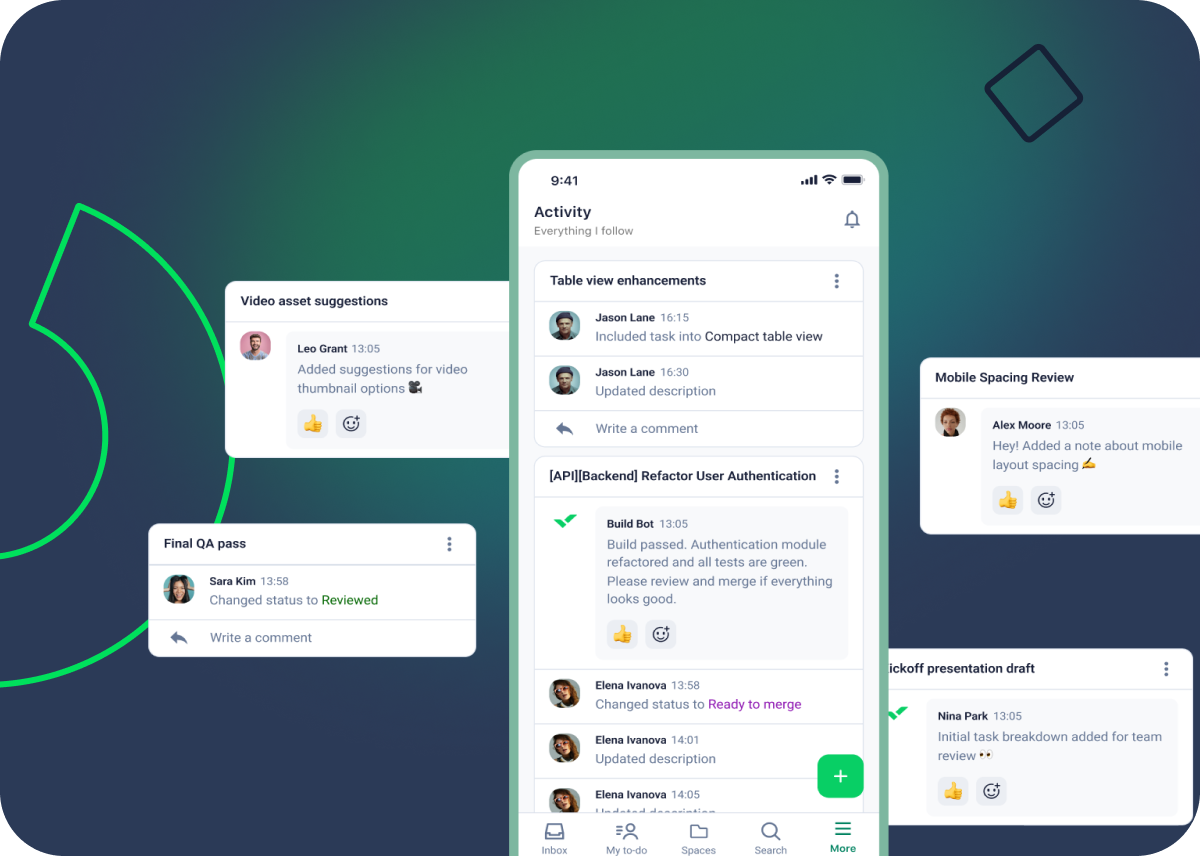Drei Smartphones mit Wrike Mobile App für Aufgabenverwaltung, Gantt-Ansicht und Teamkommunikation.