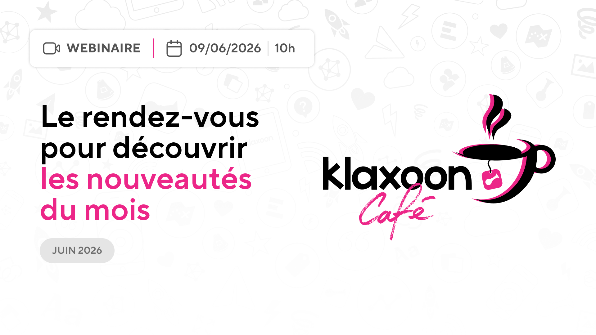 Klaxoon Cafe June 2026 event banner.