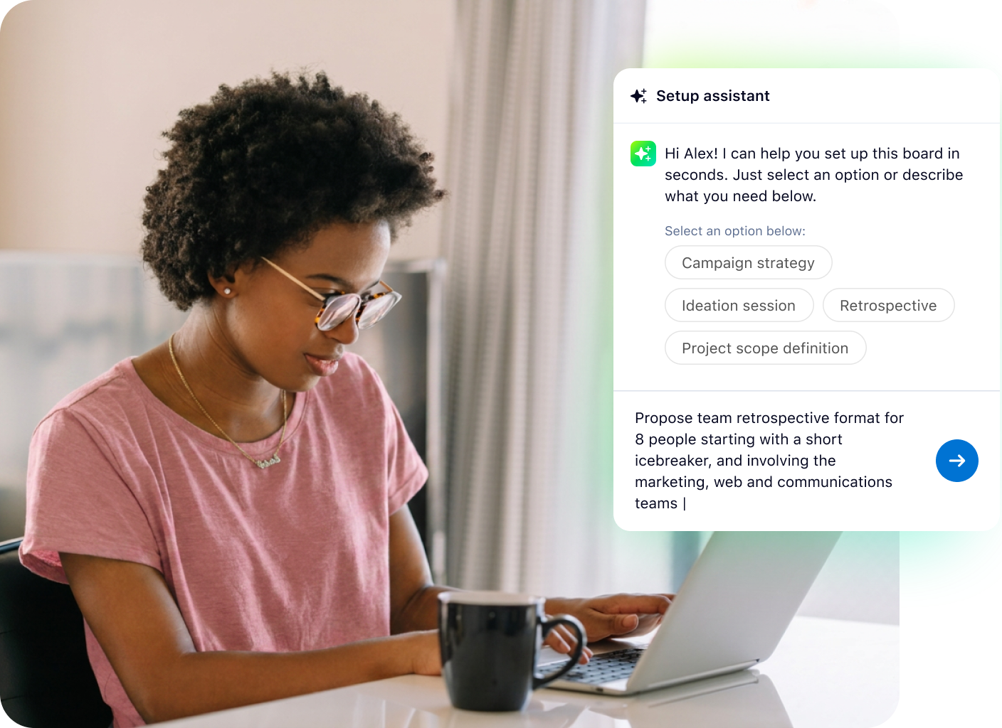 Klaxoon AI Assistant chat interface showing AI responses and sidebar tools.