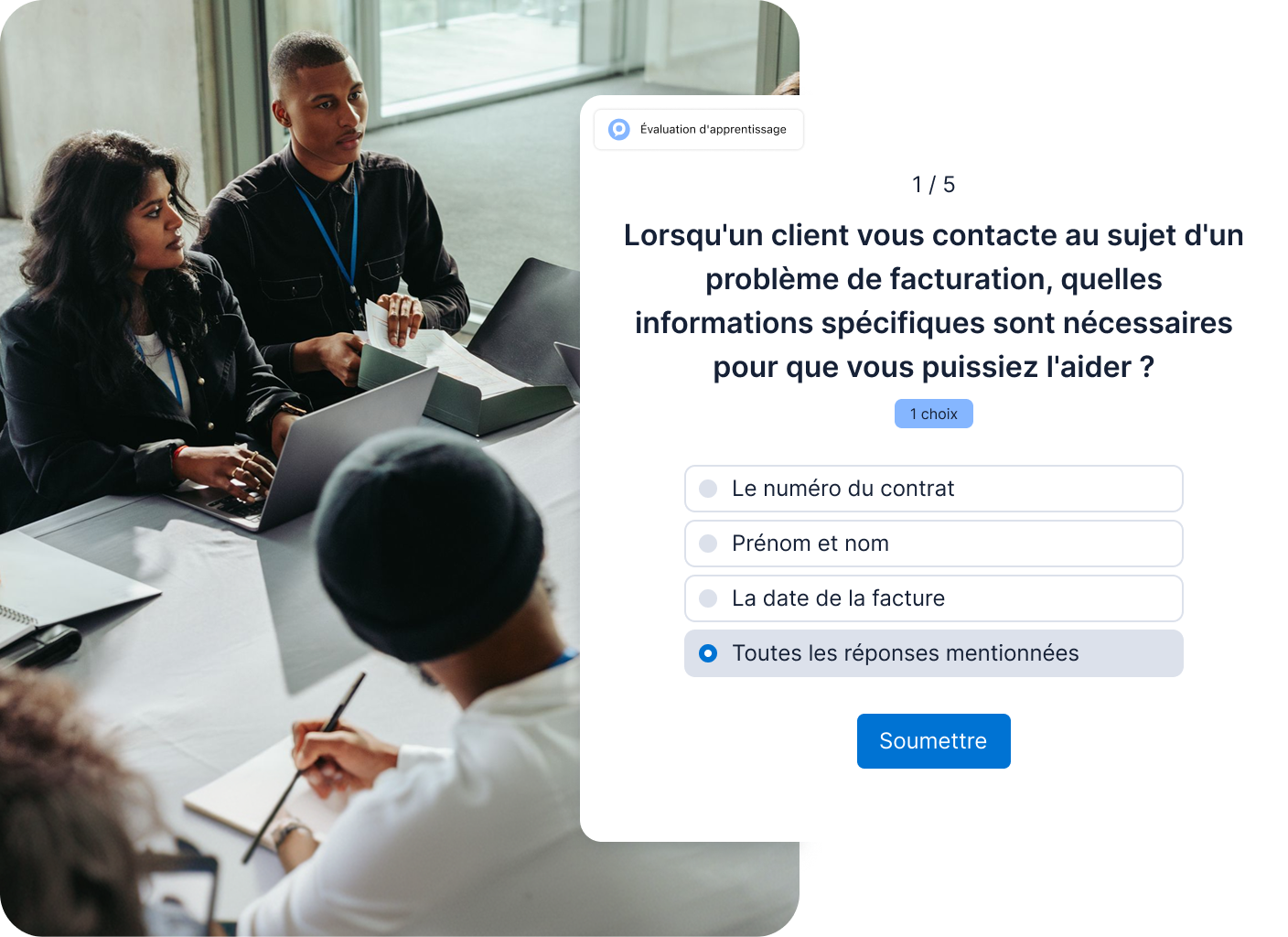 Quiz Klaxoon avec question, options à choix multiple, chronomètre et tableau de scores.