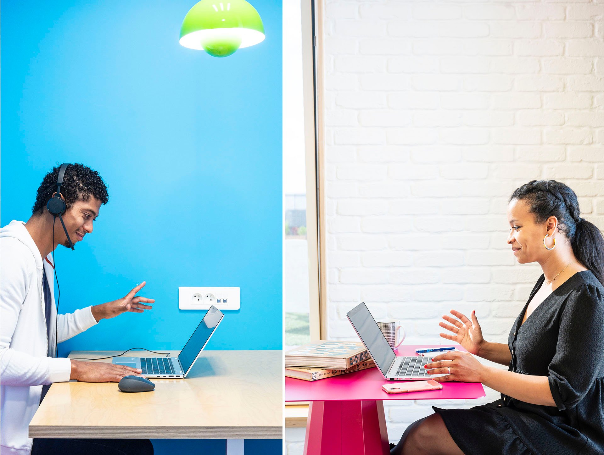 Deux personnes discutent par écrans interposés, grâce à la visioconférence | Klaxoon