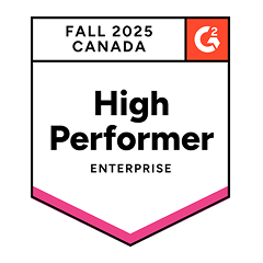 G2 High Performer Enterprise Canada Fall 2025 five-star award badge.