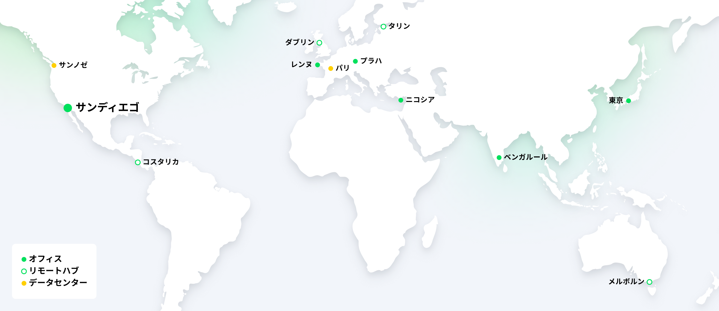 世界地図に配置されたプロジェクトマーカーと線.
