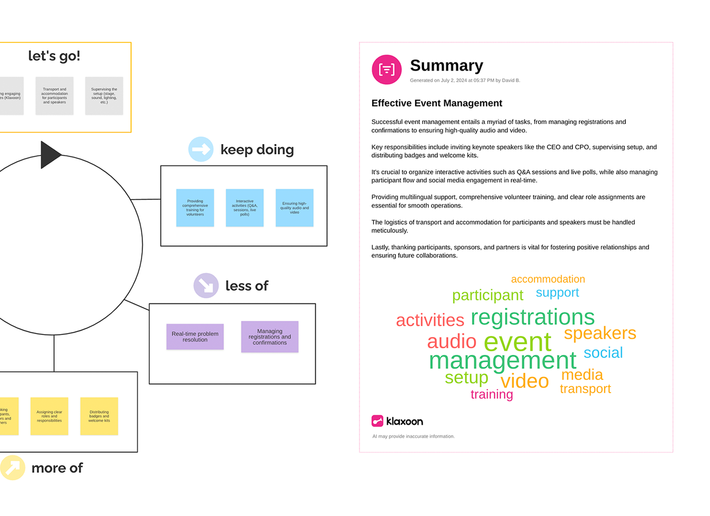 Marketing project board showing AI summary sidebar with next steps on product launch.