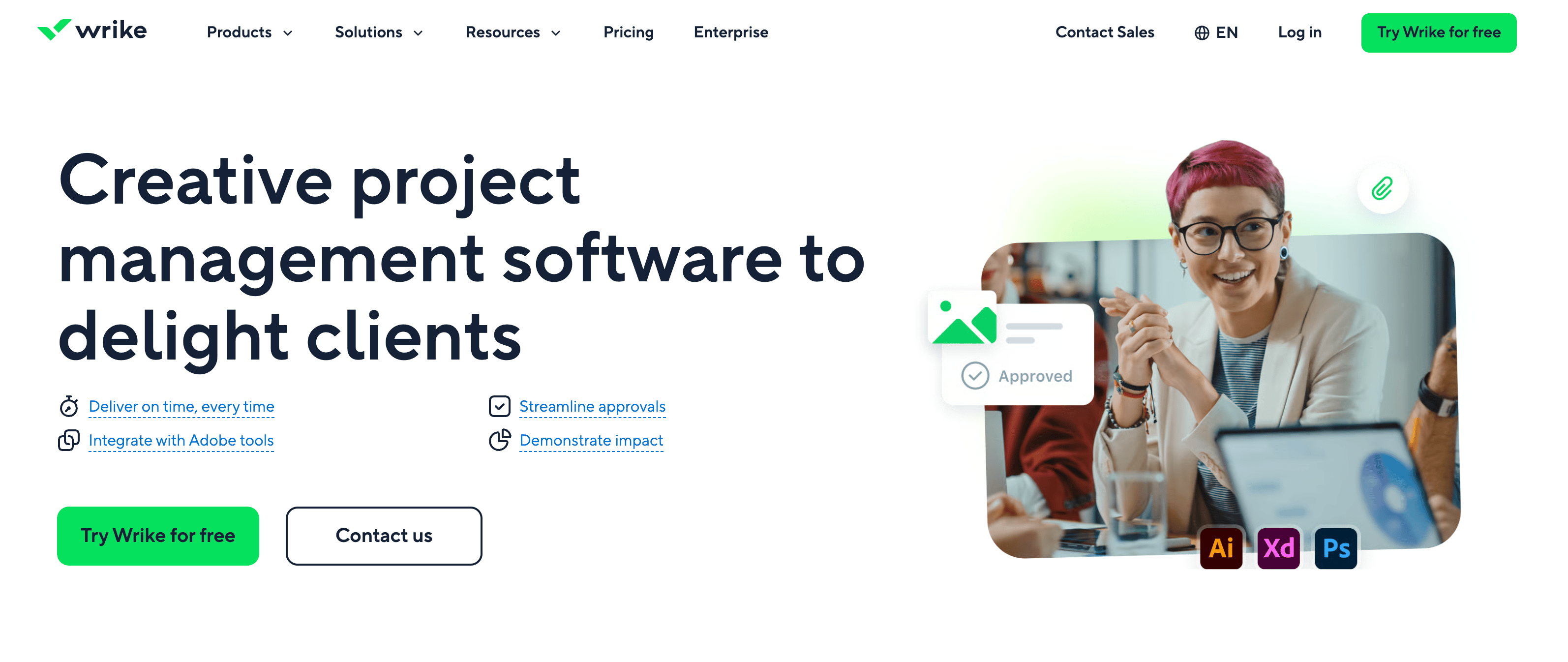 Wrike Creative Project Management Software logo and interface.