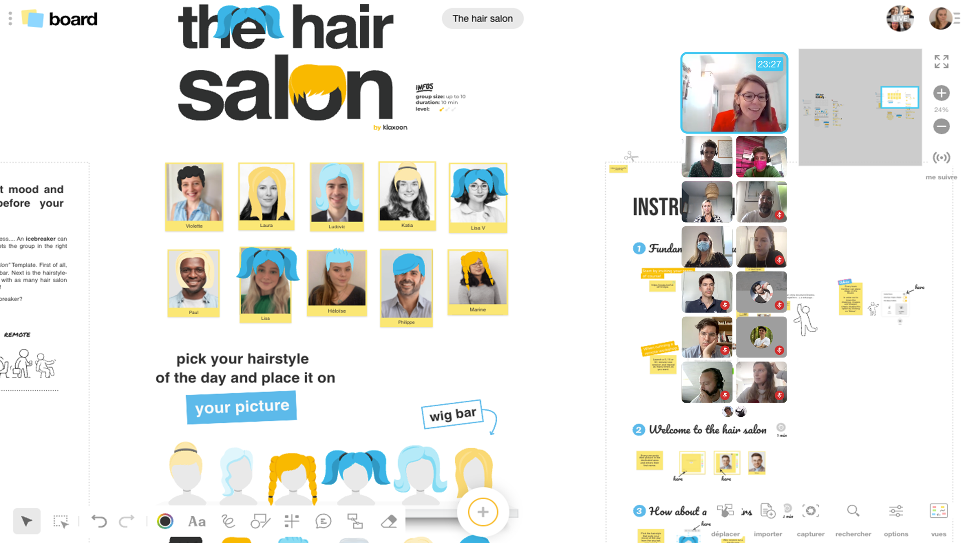 Preview of the Board of a team making the icebreaker "The Hair salon" | Klaxoon