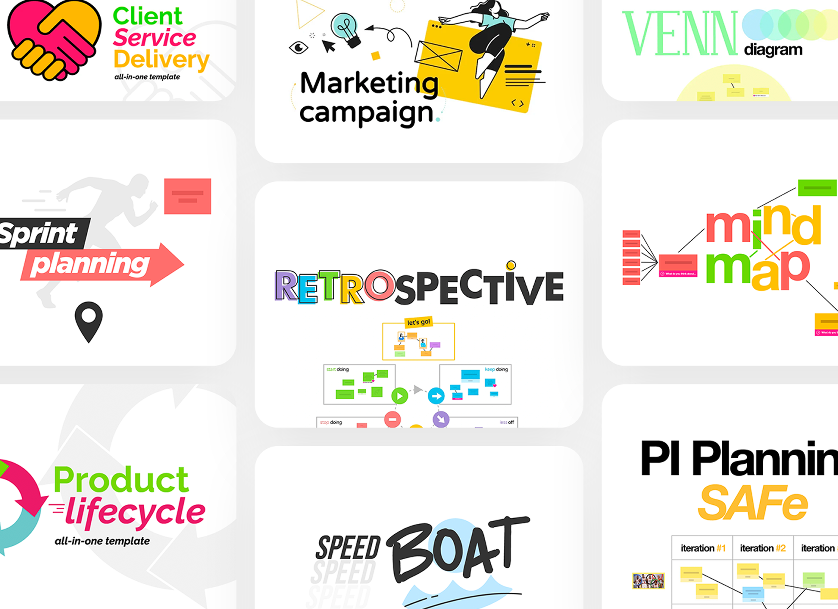 Templates page showcasing Gantt, Kanban, marketing, event planning and content calendar templates.