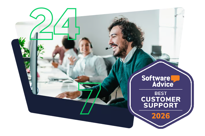 Customer support icon with verified badge.