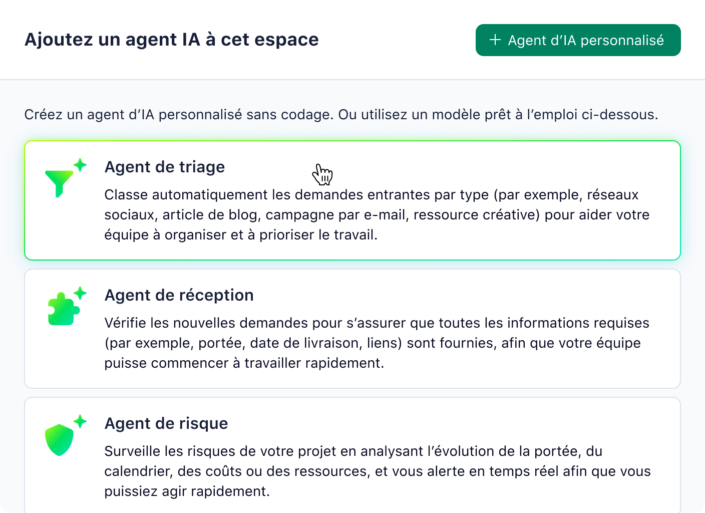 Capture d’écran des suggestions d’automatisation par IA dans Wrike.
